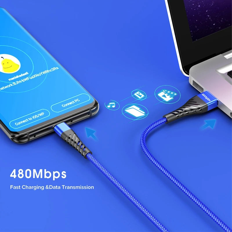 Cabo usb 3a para samsung, xiaomi, huawei