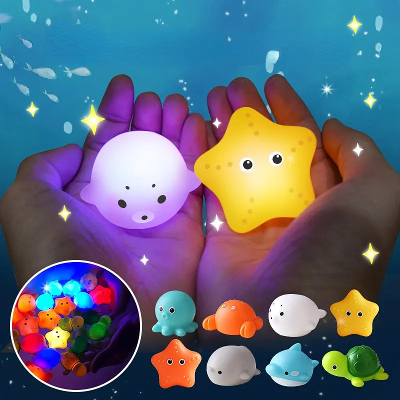 Glowable Animal Washing Water Set Floating Water Light Net Fishing Fish Playing Water Toys Children's Baby Bath Toys Floating