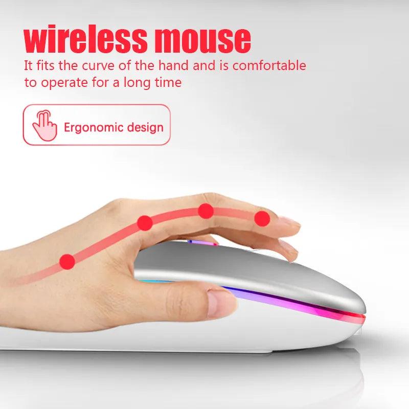 Mouse Slim Wireless For Laptop PC Bluetooth RGB Gaming - Brutoos