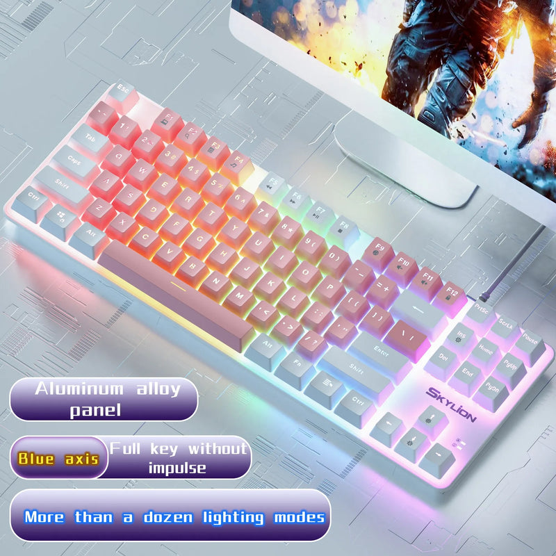 SKYLION H87 Wired Mechanical Keyboard 10 Kinds of Colorful Lighting Gaming and Office For Microsoft Windows and Apple IOS System - Brutoos