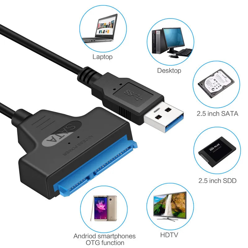 Cabo SATA to USB 3.0 / 2.0 6 Gbps I HDD SSD Hard Drive SATA 3 22 Pin Adapter