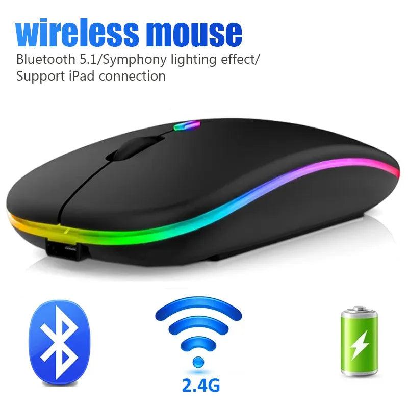 Mouse Slim Wireless For Laptop PC Bluetooth RGB Gaming - Brutoos