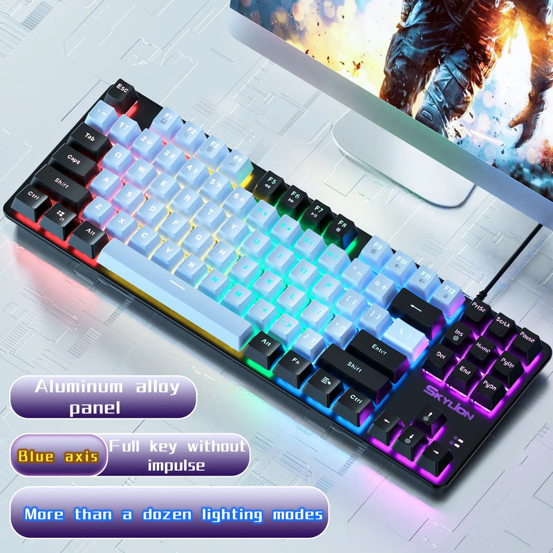 SKYLION H87 Wired Mechanical Keyboard 10 Kinds of Colorful Lighting Gaming and Office For Microsoft Windows and Apple IOS System - Brutoos