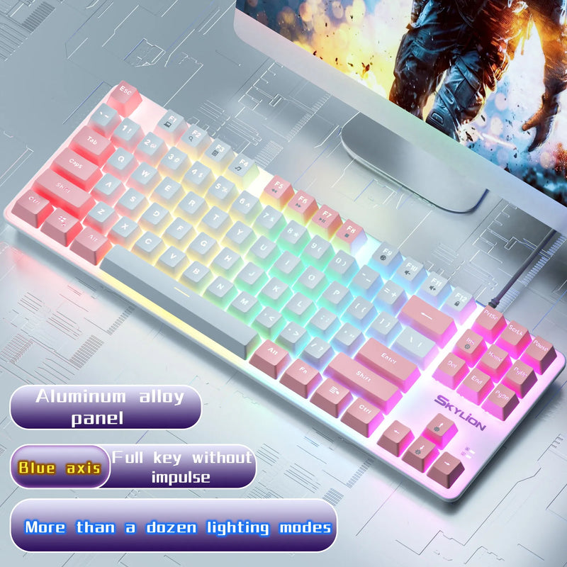 SKYLION H87 Wired Mechanical Keyboard 10 Kinds of Colorful Lighting Gaming and Office For Microsoft Windows and Apple IOS System - Brutoos