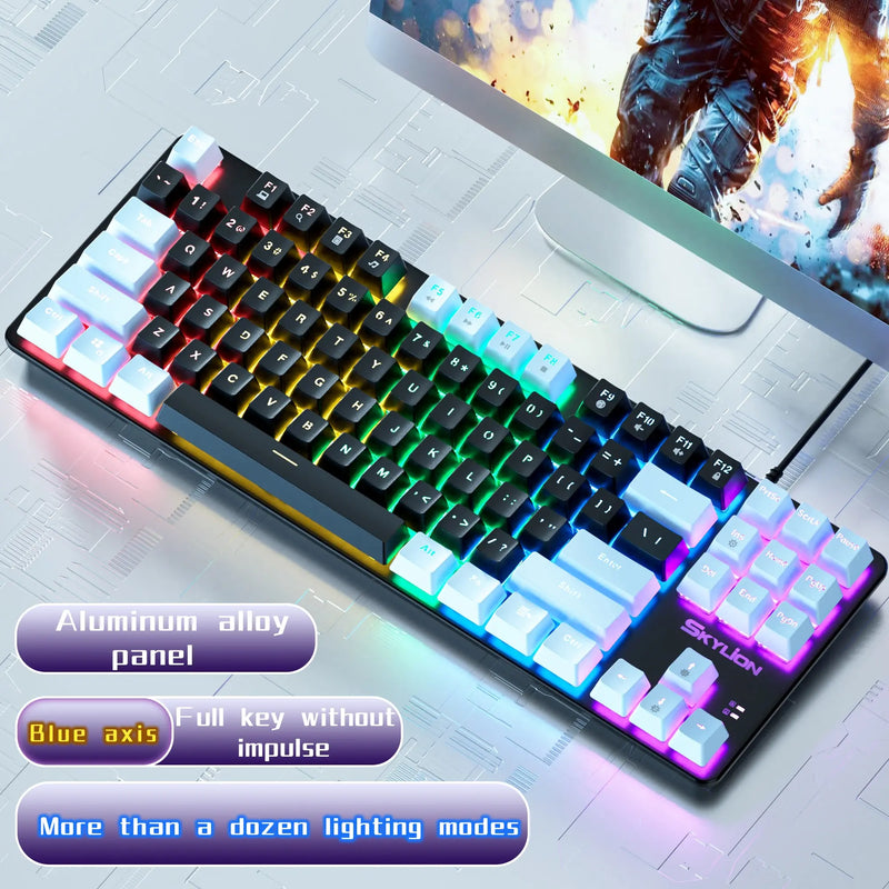 SKYLION H87 Wired Mechanical Keyboard 10 Kinds of Colorful Lighting Gaming and Office For Microsoft Windows and Apple IOS System - Brutoos