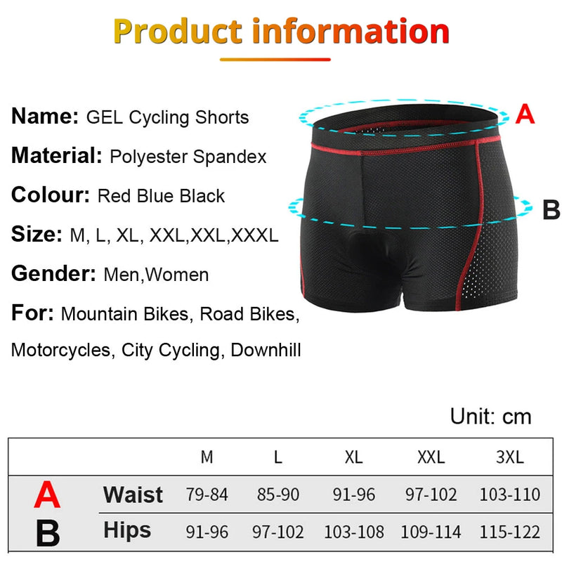 Shorts masculino de ciclismo de malha respirável 5D com almofada de gel à prova de choque, shorts de bicicleta MTB