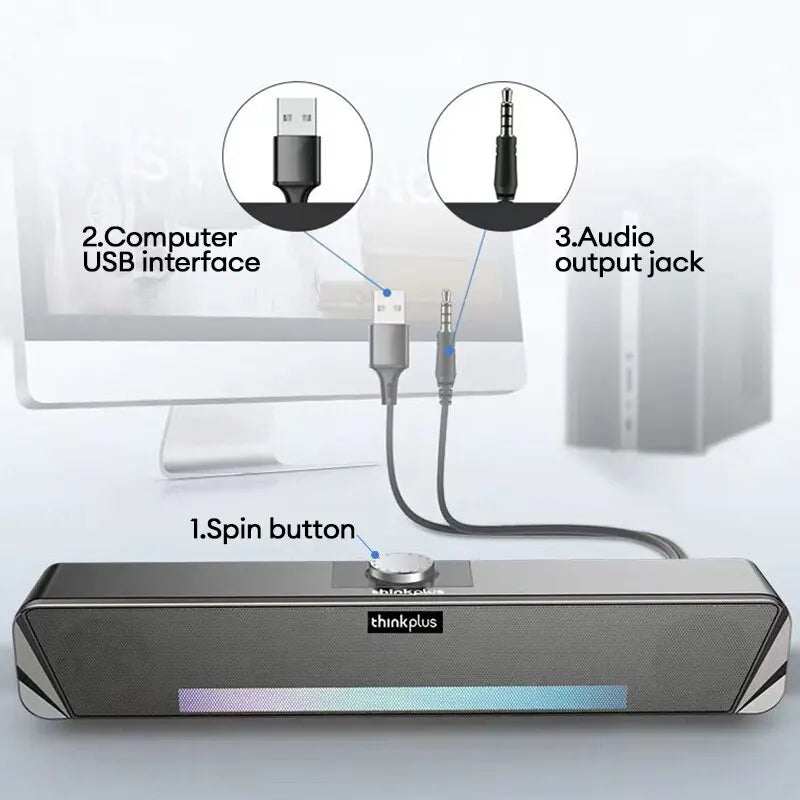 Culuna de Som Lenovo TS33 Wired and Bluetooth 5.0 Speaker 360 Home