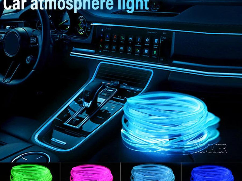 LED Car Interior Decoration USB Atmosphere lamp RGB Light EL Optic Fiber Neon Strip Auto DIY Flexible Ambient APP Music Auto - Brutoos