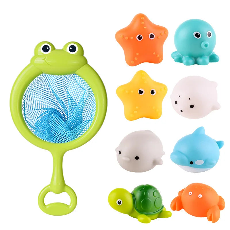 Glowable Animal Washing Water Set Floating Water Light Net Fishing Fish Playing Water Toys Children's Baby Bath Toys Floating