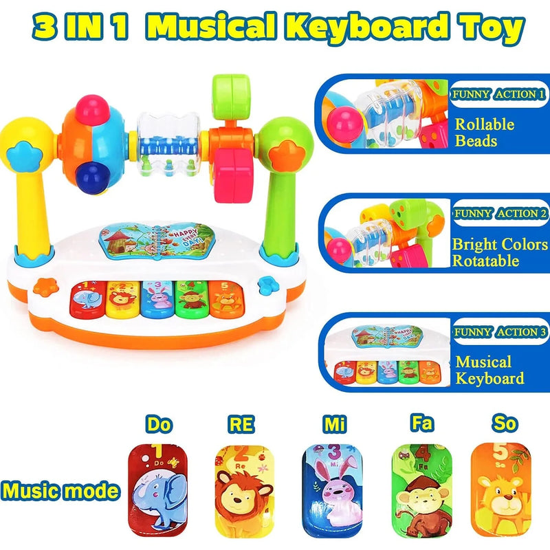 Baby Piano Toys Kids Rotating Music Piano Keyboard with Light Sound, Musical Toys for Toddlers, Early Educational Music Toy