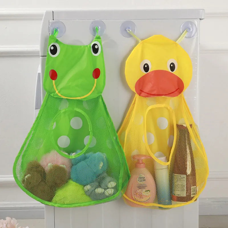 Baby Shower Toy Cute Duck Frog Net Toy Storage Bag Strong Suction Cup Baby Shower Game Bag Bathroom Organizer Water Toy