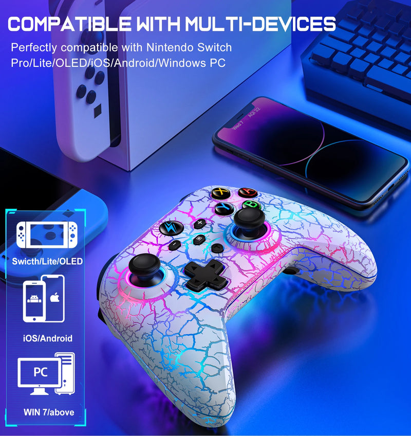 Controlador profissional 3D sem fio RGB para Nintendo Switch/OLED/Lite para Android/IOS/PC