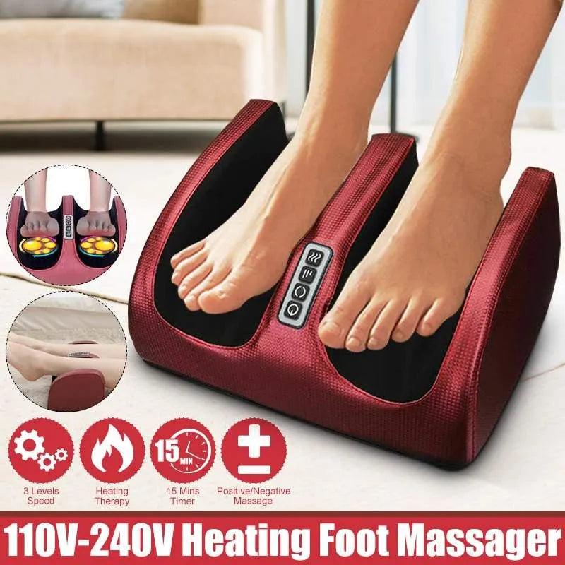 Electric Foot Massager Heating Therapy Hot Compression Shiatsu Kneading Roller Muscle Relaxation Pain Relief Foot Spa Machine - Brutoos