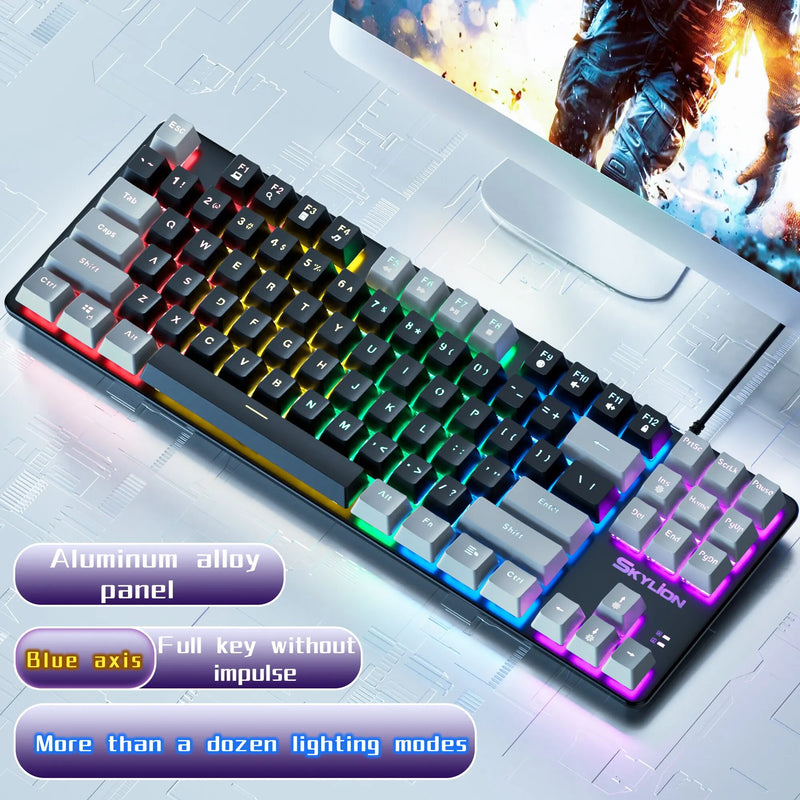 SKYLION H87 Wired Mechanical Keyboard 10 Kinds of Colorful Lighting Gaming and Office For Microsoft Windows and Apple IOS System - Brutoos