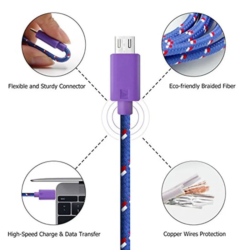 Cabo micro usb 3.0 projetado a nylon trançado para Tele móvel Android