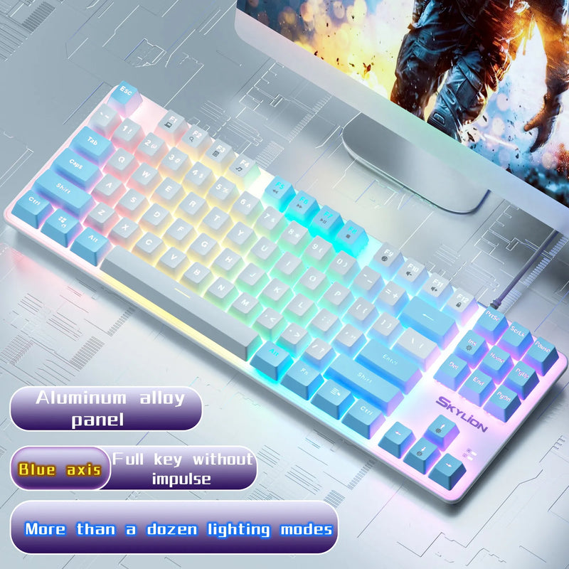 SKYLION H87 Wired Mechanical Keyboard 10 Kinds of Colorful Lighting Gaming and Office For Microsoft Windows and Apple IOS System - Brutoos