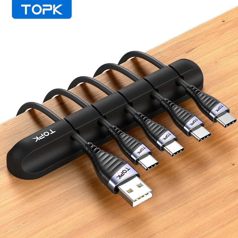 TOPK L16 Cable Organizer Silicone USB Cable Winder Desktop Tidy Management Clips Cable Holder for Mouse Headphone Wire Organizer - Brutoos