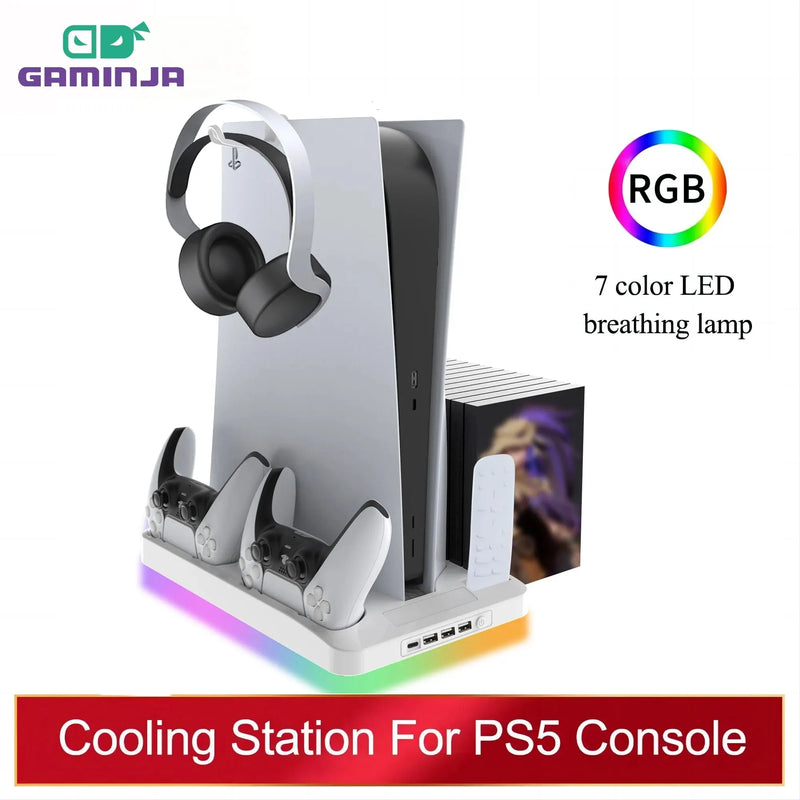 Estação de resfriamento  Playstation5 com luz rgb suporte de refrigeração duplo