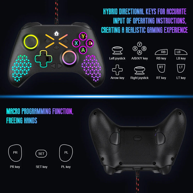 Controlador para xbox one/série/switch/android/pc com gamepad joystick de seis eixos vibração rgb  2.4g