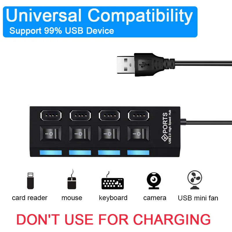 Porta Usb Ultra Speed 7 portas USB HUB 2.0 Multiple LED For LapTop