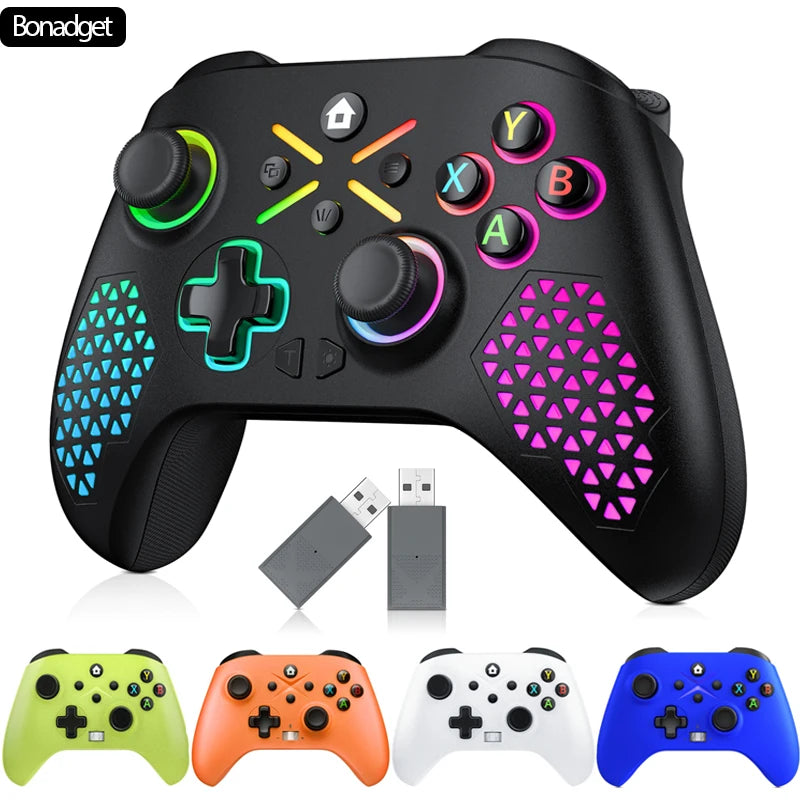 Controlador para xbox one/série/switch/android/pc com gamepad joystick de seis eixos vibração rgb  2.4g