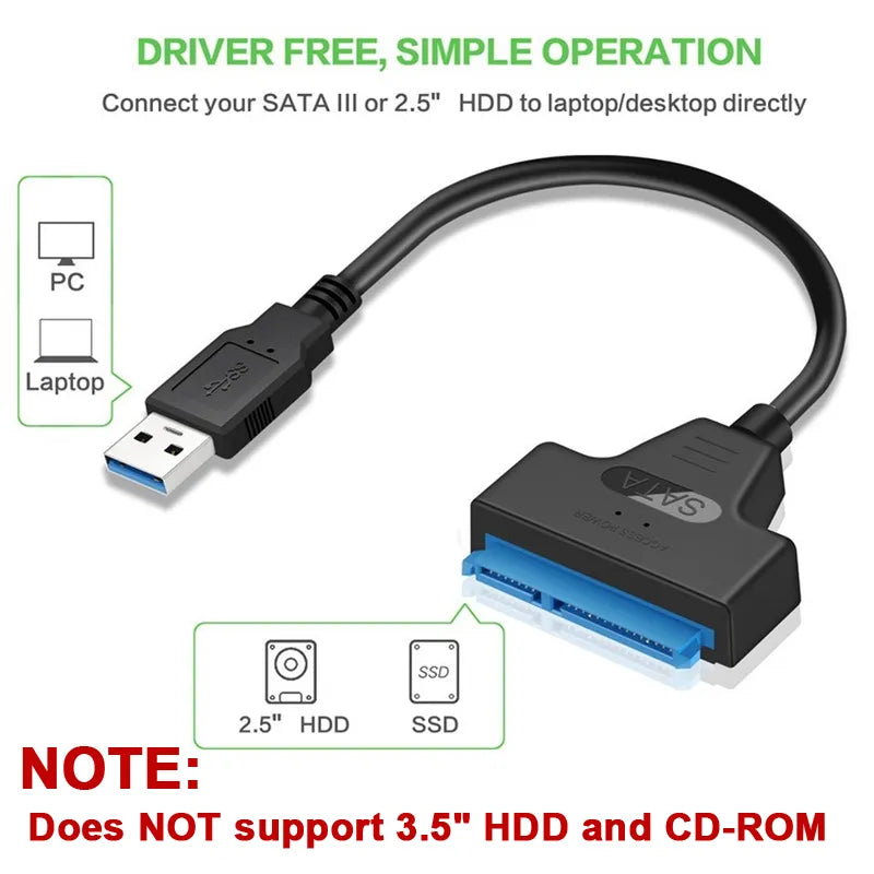 Cabo SATA to USB 3.0 / 2.0 6 Gbps I HDD SSD Hard Drive SATA 3 22 Pin Adapter