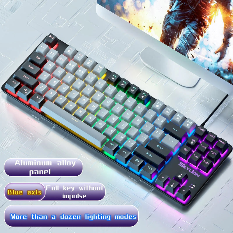 SKYLION H87 Wired Mechanical Keyboard 10 Kinds of Colorful Lighting Gaming and Office For Microsoft Windows and Apple IOS System - Brutoos