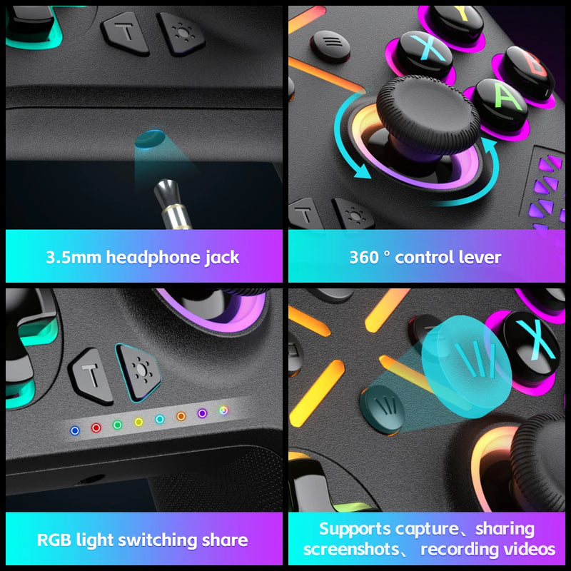 Controlador para xbox one/série/switch/android/pc com gamepad joystick de seis eixos vibração rgb  2.4g