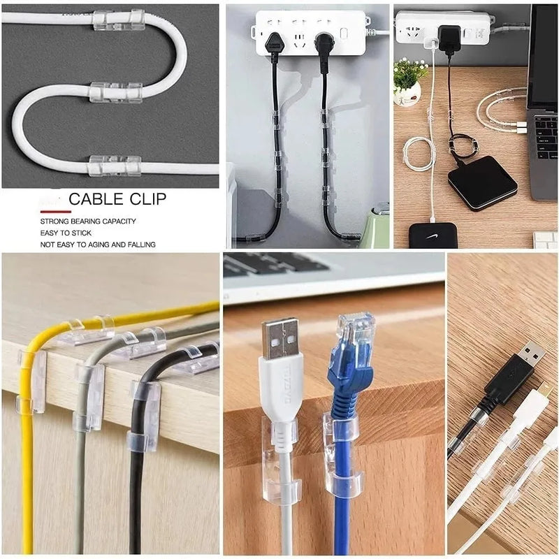 Universal Cable Organizer USB Cable Winder Desktop Tidy Cable Management Clips Cord Holder Wall Wire Manager Data Line Organizer - Brutoos