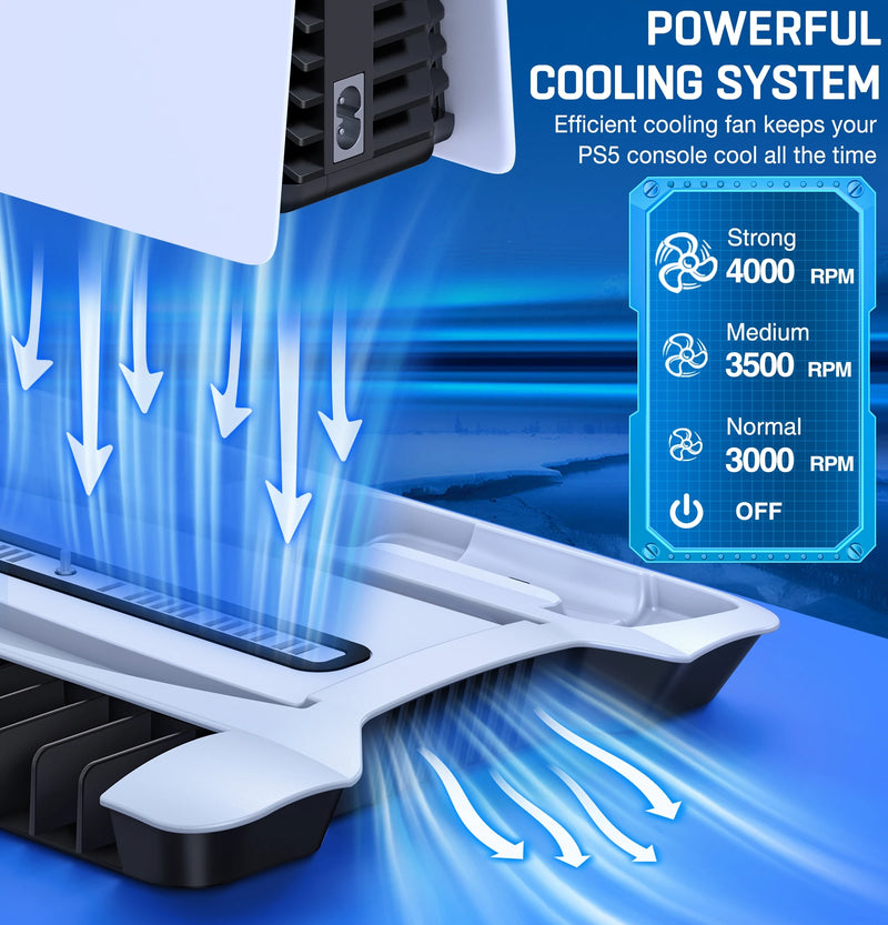 Ventilador de refrigeração led de 3 modos para ps5l com 13 slots de jogo