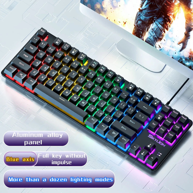 SKYLION H87 Wired Mechanical Keyboard 10 Kinds of Colorful Lighting Gaming and Office For Microsoft Windows and Apple IOS System - Brutoos