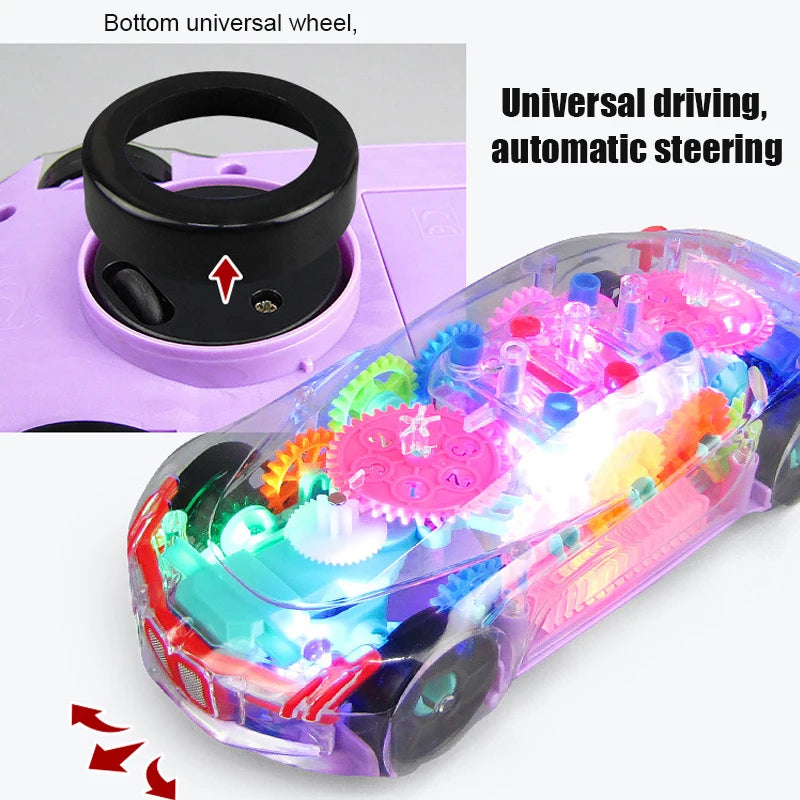 Kids Flashing Electric Racing Car Toys Transparent Light Colorful LED Music Mechanical Gear Vehicle Luminous Model Children Gift