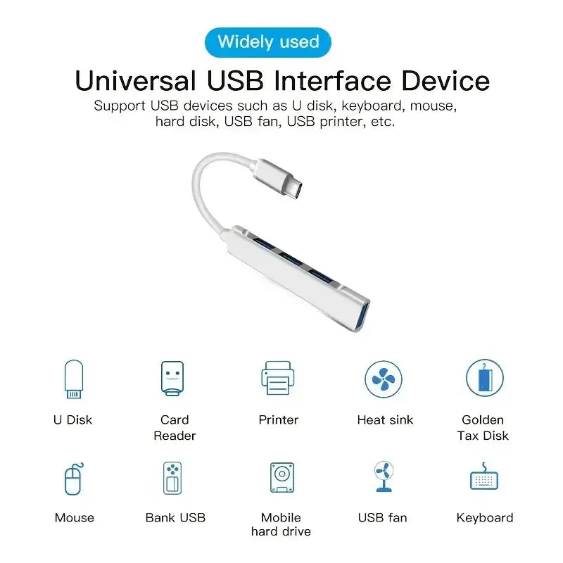 Porta USB 3.0 4 portas Hub de alta velocidade tipo-C