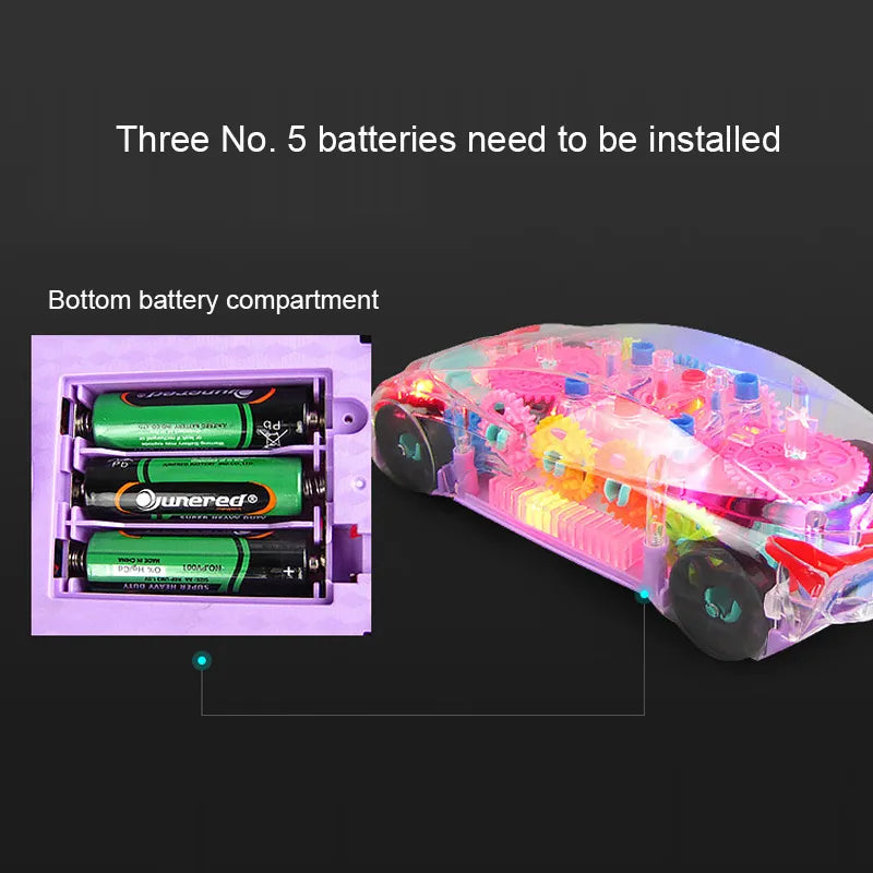 Kids Flashing Electric Racing Car Toys Transparent Light Colorful LED Music Mechanical Gear Vehicle Luminous Model Children Gift