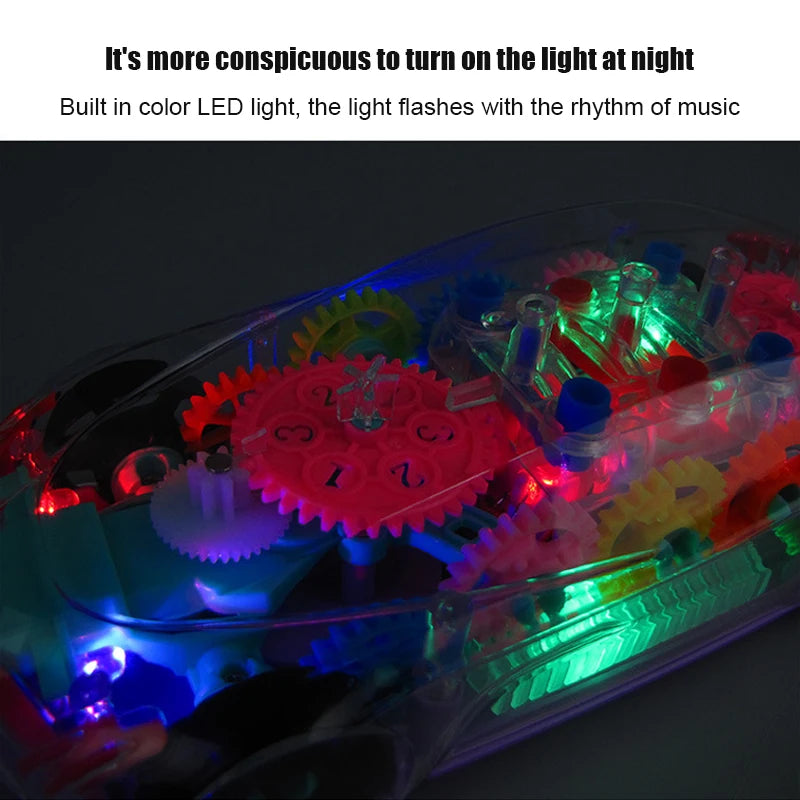 Kids Flashing Electric Racing Car Toys Transparent Light Colorful LED Music Mechanical Gear Vehicle Luminous Model Children Gift