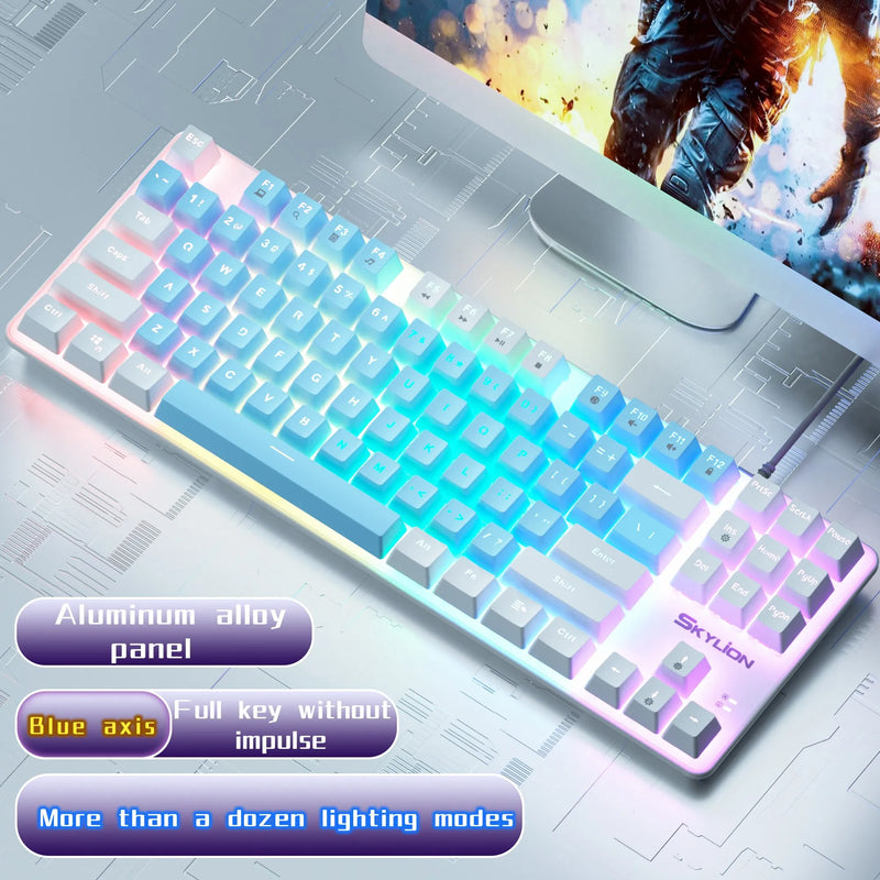 SKYLION H87 Wired Mechanical Keyboard 10 Kinds of Colorful Lighting Gaming and Office For Microsoft Windows and Apple IOS System - Brutoos