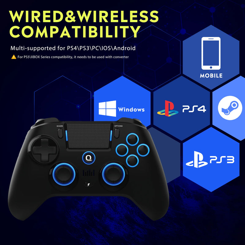 Controlador sem fio para ps4 ps3 ps2 iso android pc efeito hall 9 cores luzes led efeito de vibração