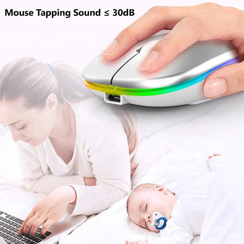 Mouse Slim Wireless For Laptop PC Bluetooth RGB Gaming - Brutoos